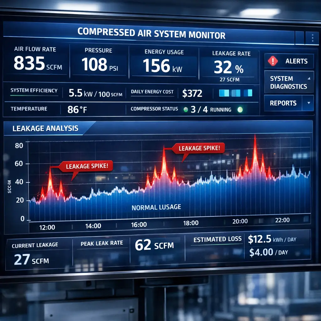 پایش آنلاین مصرف انرژی و نشتی هوا در پنل کنترل کارخانه